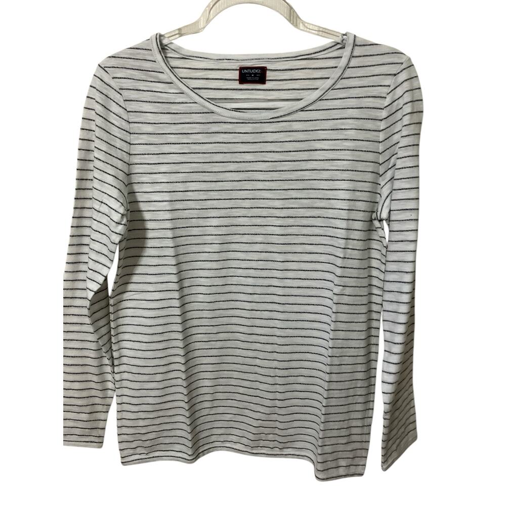 UNTUCKit Shirt Womens M Long Sleeve Shirt Top White Stripe 100% Cotton